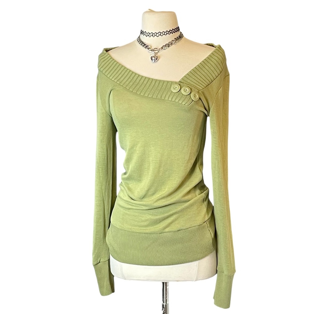 Poof Y2k Off Shoulder Knit Top Dress Light Green Fairy Cottagecore Whimsy Elf M